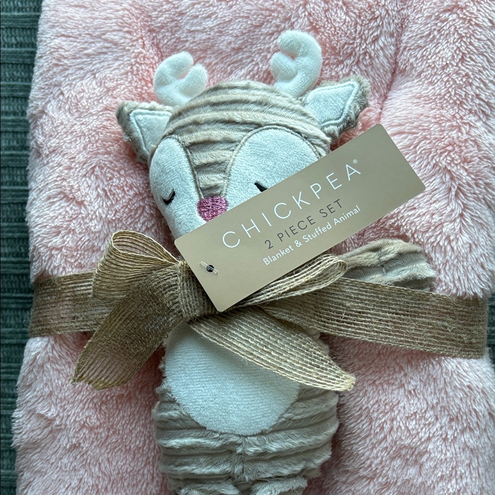 Chick Pea Pink Blanket with Striped Plush Toy